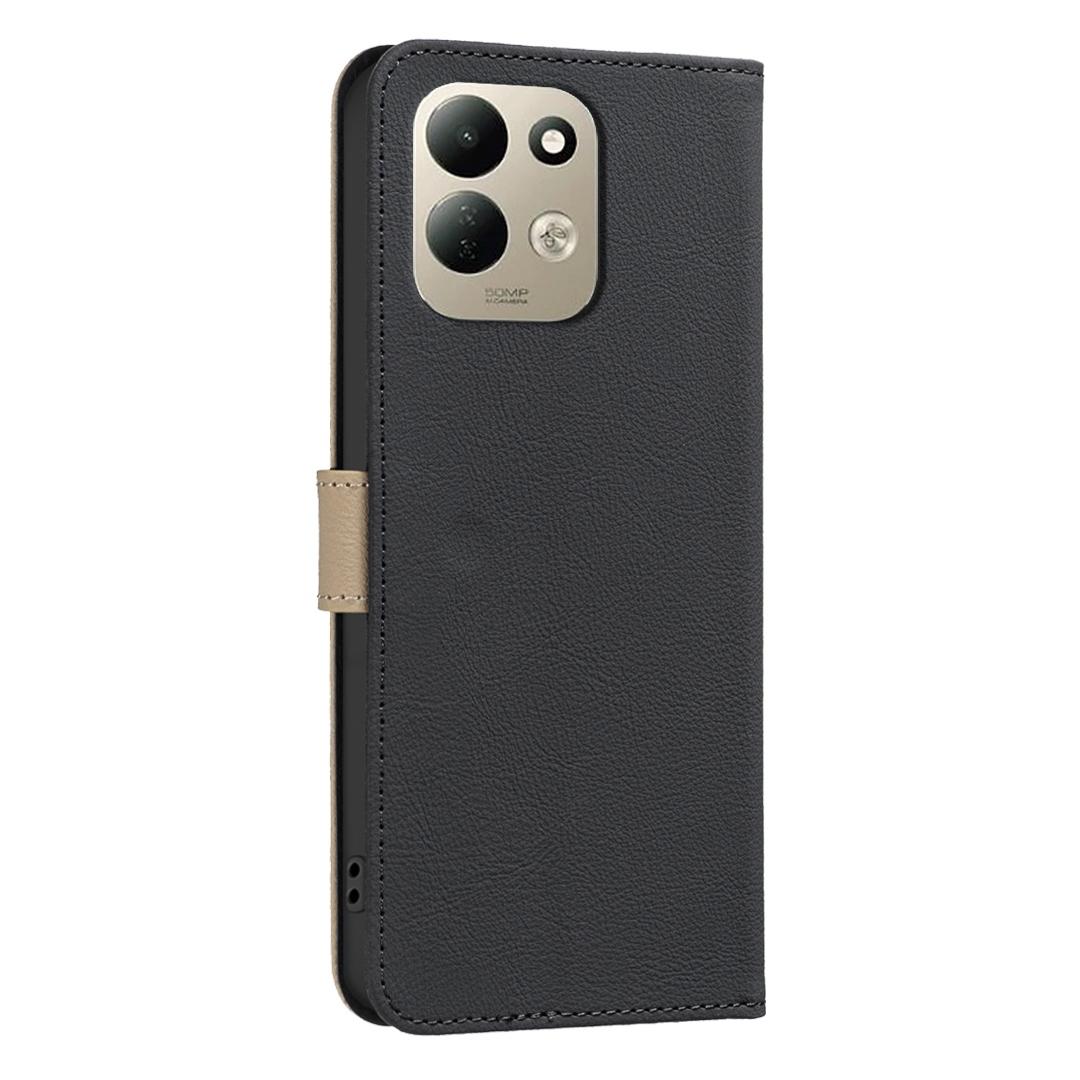 For Redmi 17 5G / 4G Global 170mm Splicing Color Hollow Flower Pattern RFID Leather Phone Case(Black)