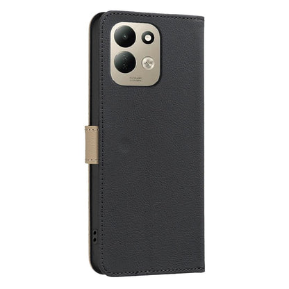 For Redmi 17 5G / 4G Global 170mm Splicing Color Hollow Flower Pattern RFID Leather Phone Case(Black)