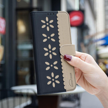 For Redmi 17 5G / 4G Global 170mm Splicing Color Hollow Flower Pattern RFID Leather Phone Case(Black)