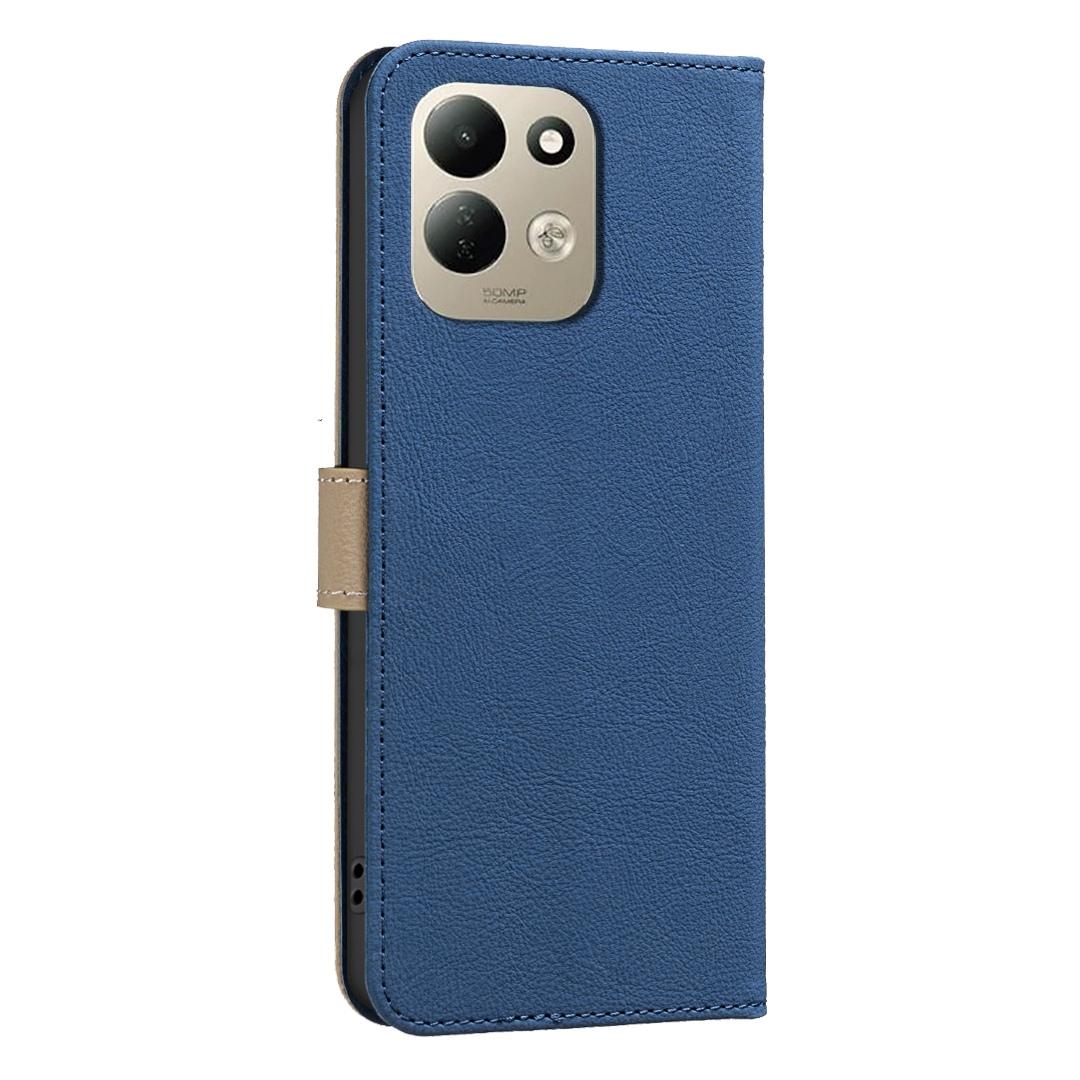 For Redmi 17 5G / 4G Global 170mm Splicing Color Hollow Flower Pattern RFID Leather Phone Case(Dark Blue)