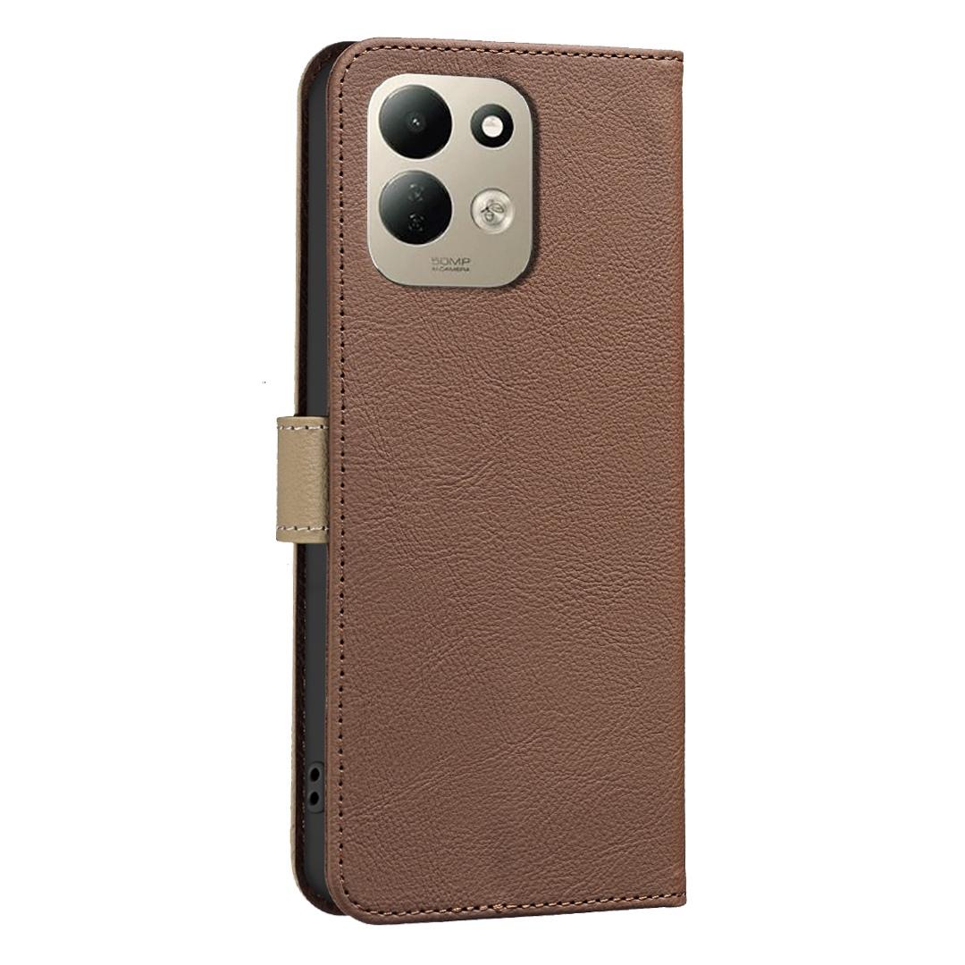 For Redmi 17 5G / 4G Global 170mm Splicing Color Hollow Flower Pattern RFID Leather Phone Case(Brown)
