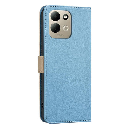 For Redmi 17 5G / 4G Global 170mm Splicing Color Hollow Flower Pattern RFID Leather Phone Case(Baby Blue)