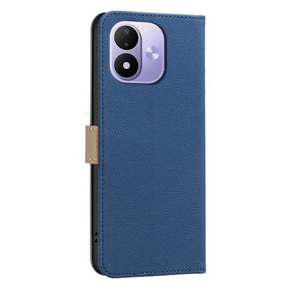 For Redmi Note 17 4G Global 171mm Splicing Color Hollow Flower Pattern RFID Leather Phone Case(Dark Blue)