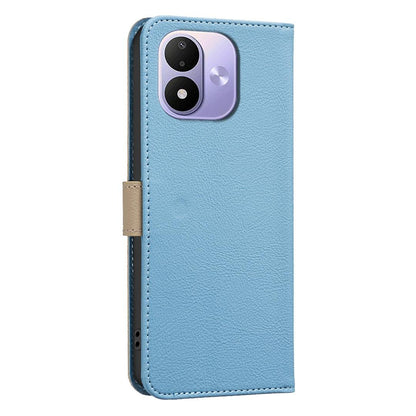 For Redmi Note 17 4G Global 171mm Splicing Color Hollow Flower Pattern RFID Leather Phone Case(Baby Blue)