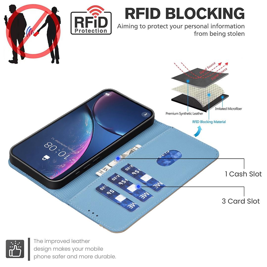 For Redmi Note 17 4G Global 171mm Splicing Color Hollow Flower Pattern RFID Leather Phone Case(Baby Blue)