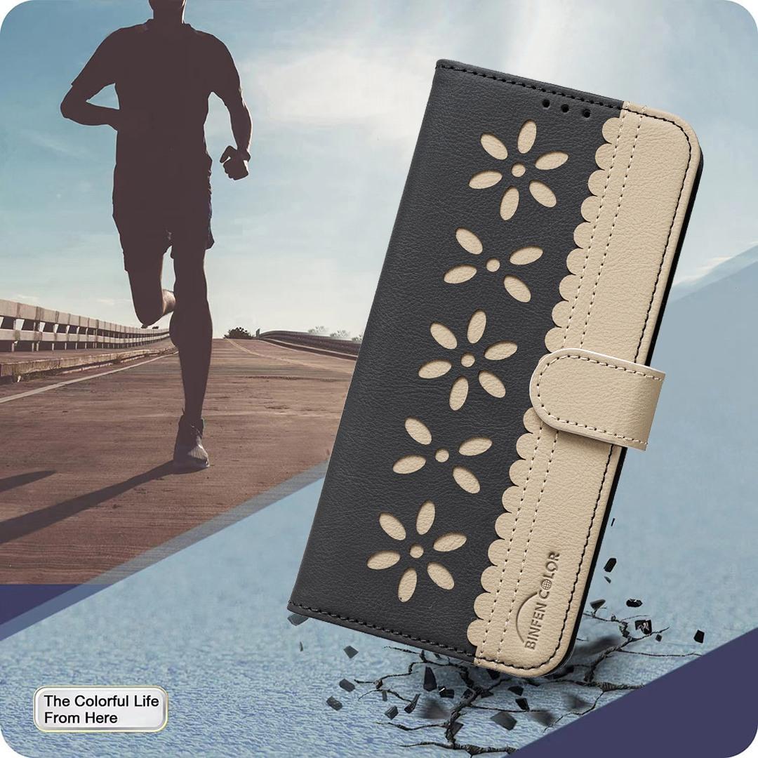 For Redmi Note 17 Pro 5G Global 163mm Splicing Color Hollow Flower Pattern RFID Leather Phone Case(Black)