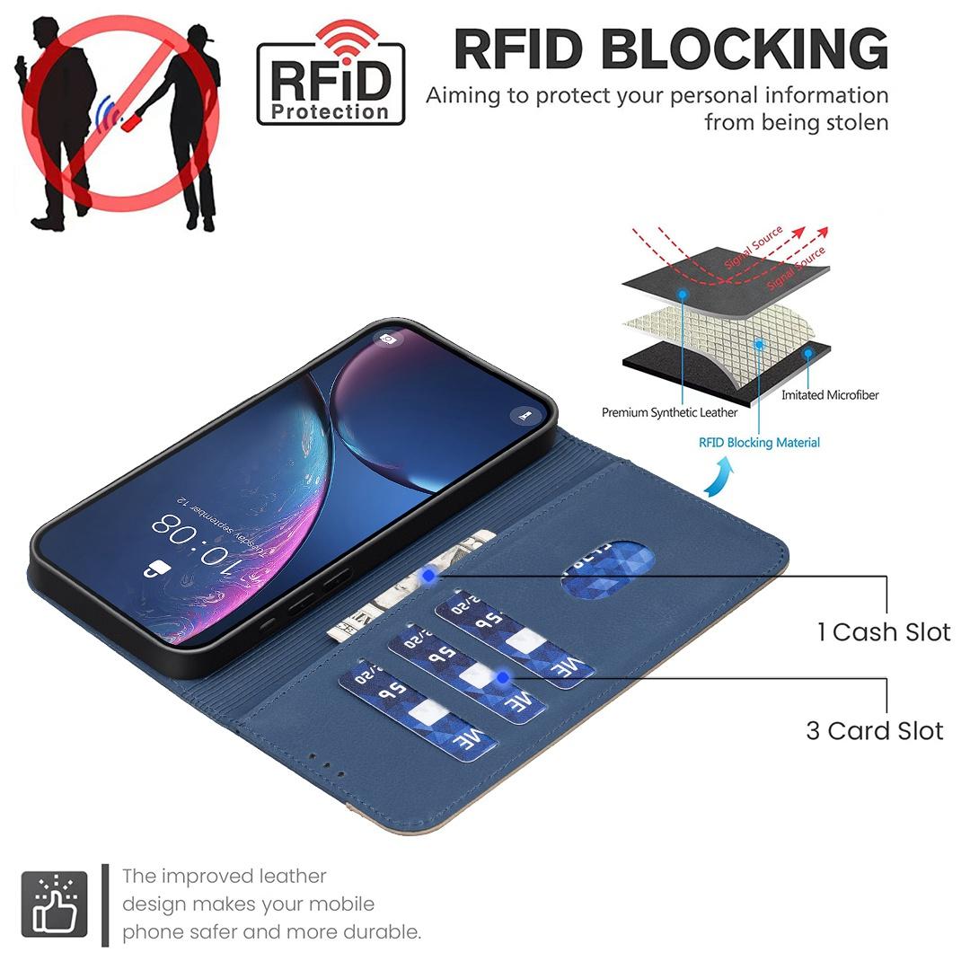 For Redmi Note 17 Pro 5G Global 163mm Splicing Color Hollow Flower Pattern RFID Leather Phone Case(Dark Blue)
