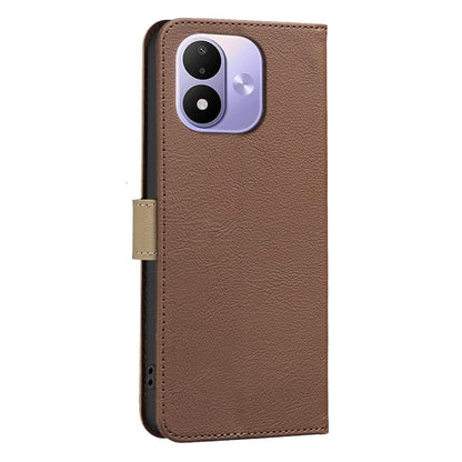 For Redmi Note 17 Pro 5G Global 163mm Splicing Color Hollow Flower Pattern RFID Leather Phone Case(Brown)
