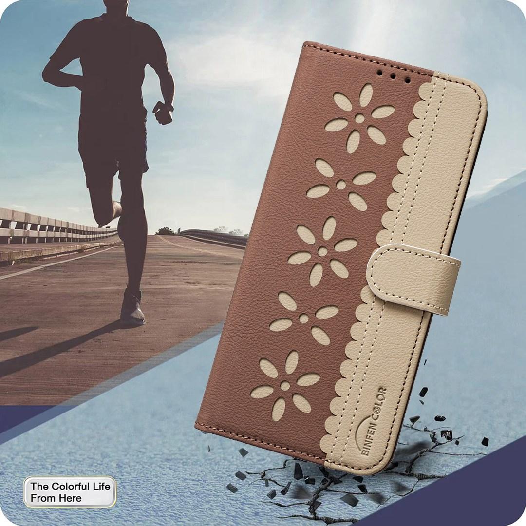 For Redmi Note 17 Pro 5G Global 163mm Splicing Color Hollow Flower Pattern RFID Leather Phone Case(Brown)