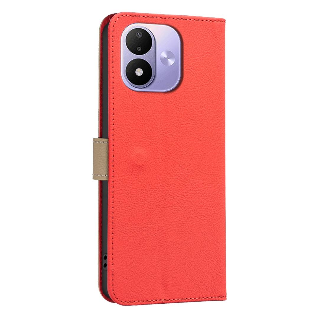 For Redmi Note 17 Pro 5G Global 163mm Splicing Color Hollow Flower Pattern RFID Leather Phone Case(Red)