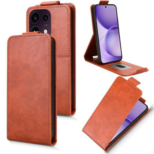 For OPPO Reno16 F 5G / Reno16 FS 5G Magnetic Vertical Flip Leather Phone Case with Buckle - Brown - EDA007931224D