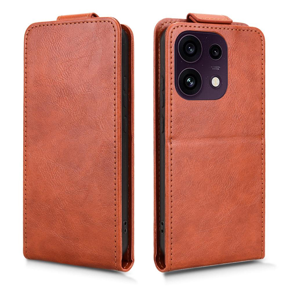 For OPPO Reno16 F 5G / Reno16 FS 5G Magnetic Vertical Flip Leather Phone Case with Buckle - Brown - EDA007931224D