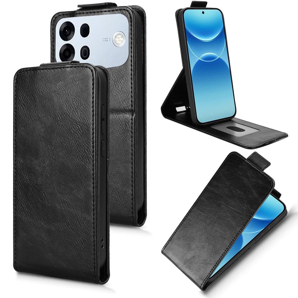 For OPPO A7 Pro Max 5G Magnetic Vertical Flip Leather Phone Case with Buckle - Black - EDA007931226A