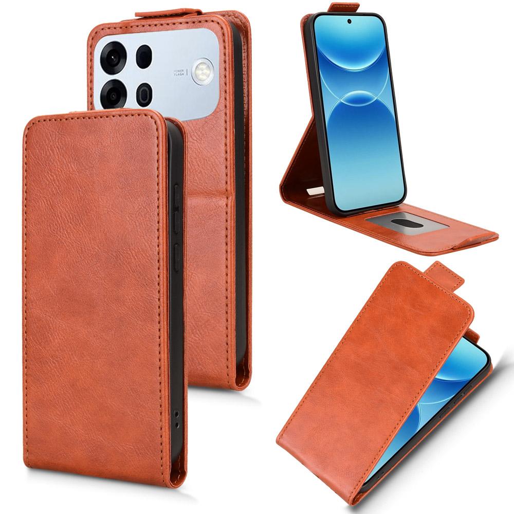 For OPPO A7 Pro Max 5G Magnetic Vertical Flip Leather Phone Case with Buckle - Brown - EDA007931226D
