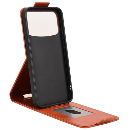 For OPPO A7 Pro Max 5G Magnetic Vertical Flip Leather Phone Case with Buckle - Brown - EDA007931226D