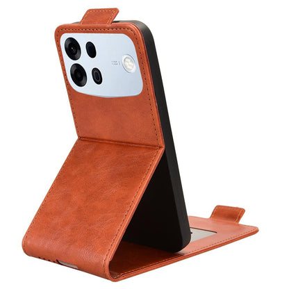 For OPPO A7 Pro Max 5G Magnetic Vertical Flip Leather Phone Case with Buckle - Brown - EDA007931226D