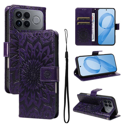 For Redmi K90 Pro Max/Poco F8 Ultra Embossed Sunflower Pattern Flip Leather Phone Case(Purple)