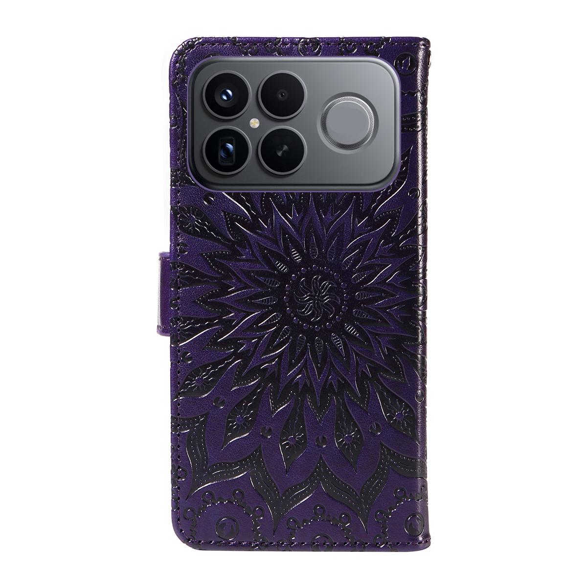 For Redmi K90 Pro Max/Poco F8 Ultra Embossed Sunflower Pattern Flip Leather Phone Case(Purple)