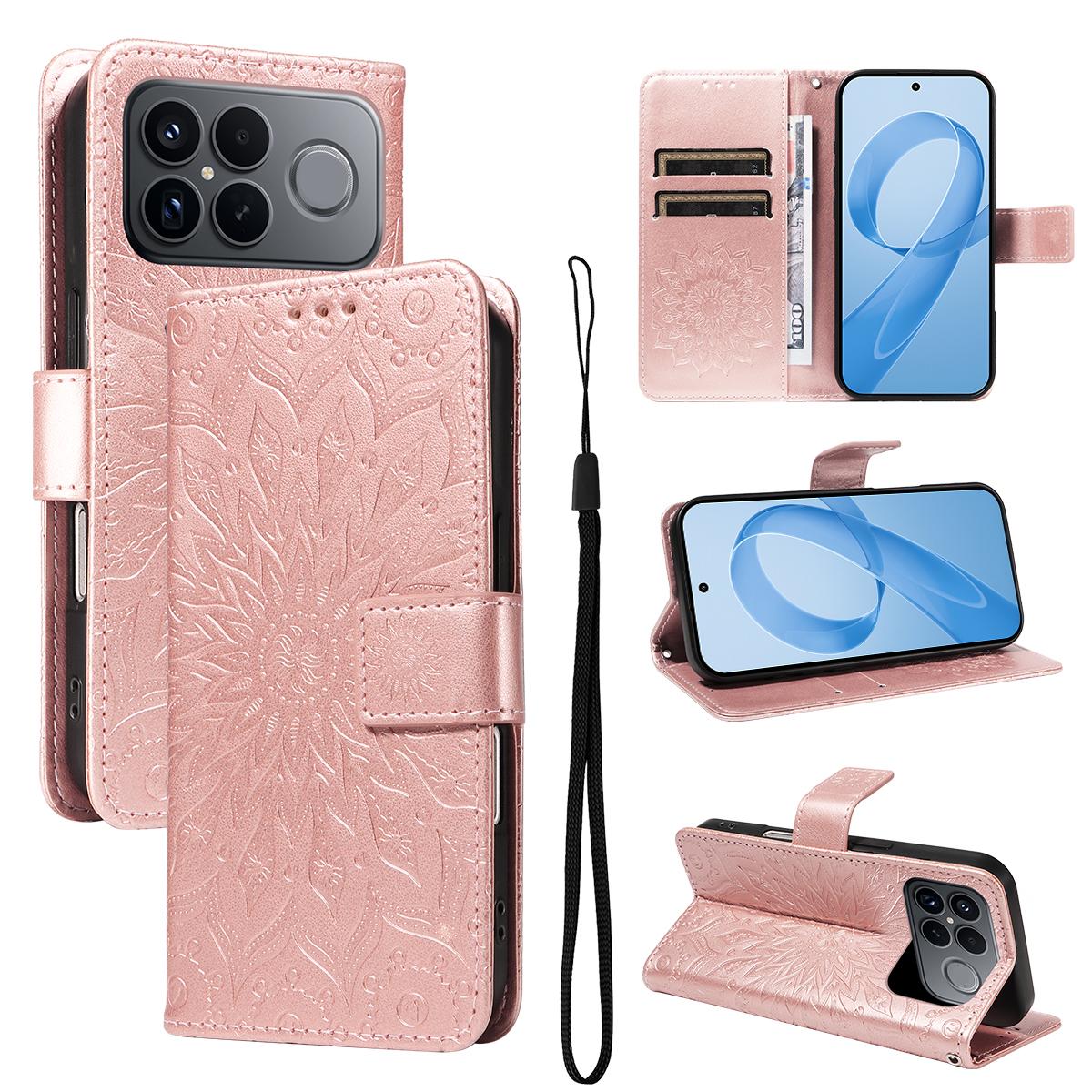 For Redmi K90 Pro Max/Poco F8 Ultra Embossed Sunflower Pattern Flip Leather Phone Case(Rose Gold)