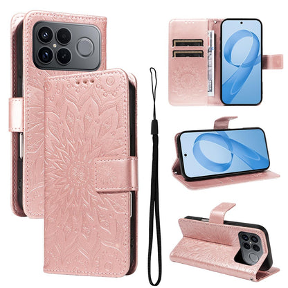 For Redmi K90 Pro Max/Poco F8 Ultra Embossed Sunflower Pattern Flip Leather Phone Case(Rose Gold)