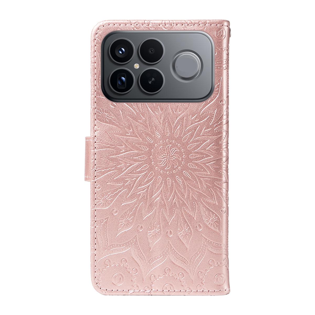 For Redmi K90 Pro Max/Poco F8 Ultra Embossed Sunflower Pattern Flip Leather Phone Case(Rose Gold)
