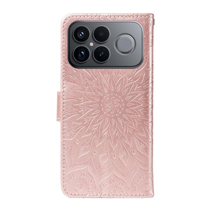 For Redmi K90 Pro Max/Poco F8 Ultra Embossed Sunflower Pattern Flip Leather Phone Case(Rose Gold)
