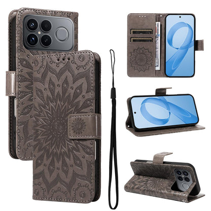 For Redmi K90 Pro Max/Poco F8 Ultra Embossed Sunflower Pattern Flip Leather Phone Case(Grey)
