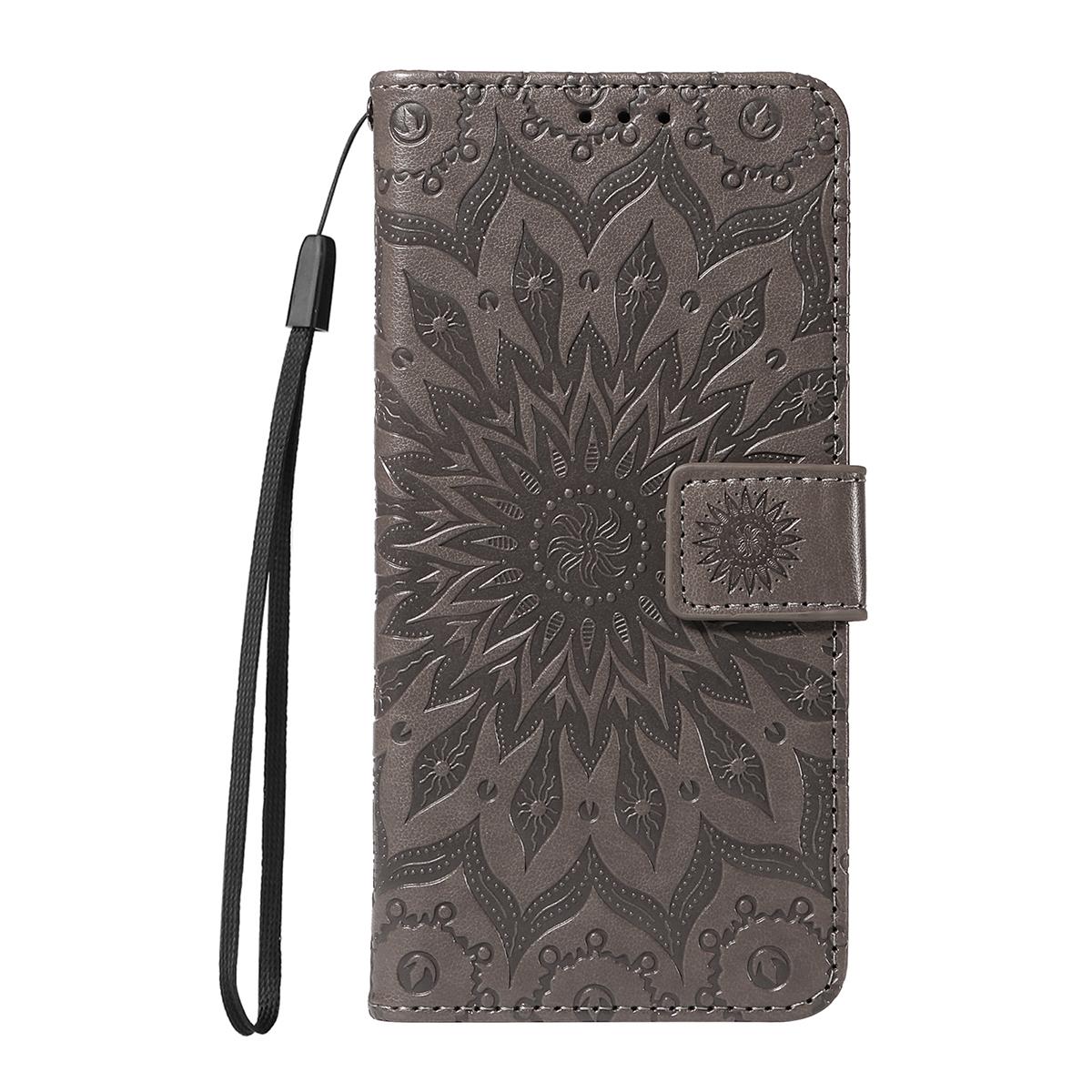 For Redmi K90 Pro Max/Poco F8 Ultra Embossed Sunflower Pattern Flip Leather Phone Case(Grey)