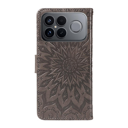 For Redmi K90 Pro Max/Poco F8 Ultra Embossed Sunflower Pattern Flip Leather Phone Case(Grey)
