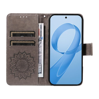 For Redmi K90 Pro Max/Poco F8 Ultra Embossed Sunflower Pattern Flip Leather Phone Case(Grey)