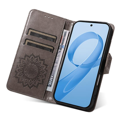 For Redmi K90 Pro Max/Poco F8 Ultra Embossed Sunflower Pattern Flip Leather Phone Case(Grey)