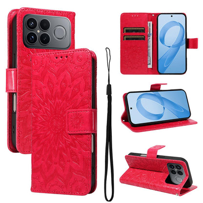 For Redmi K90 Pro Max/Poco F8 Ultra Embossed Sunflower Pattern Flip Leather Phone Case(Red)