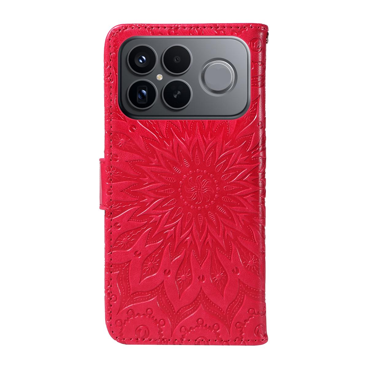 For Redmi K90 Pro Max/Poco F8 Ultra Embossed Sunflower Pattern Flip Leather Phone Case(Red)