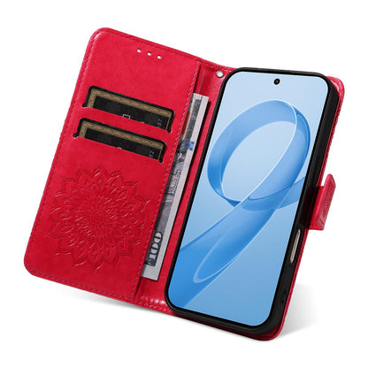 For Redmi K90 Pro Max/Poco F8 Ultra Embossed Sunflower Pattern Flip Leather Phone Case(Red)