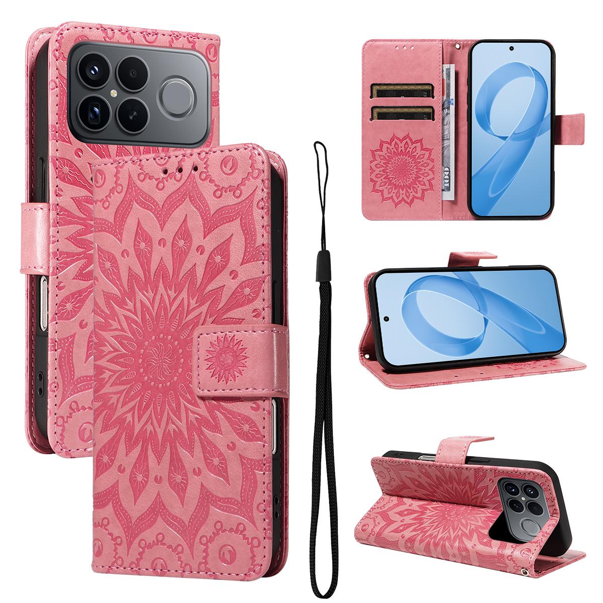 For Redmi K90 Pro Max/Poco F8 Ultra Embossed Sunflower Pattern Flip Leather Phone Case(Pink)