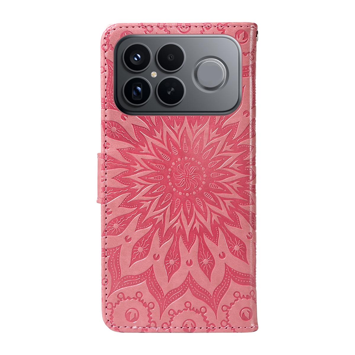 For Redmi K90 Pro Max/Poco F8 Ultra Embossed Sunflower Pattern Flip Leather Phone Case(Pink)