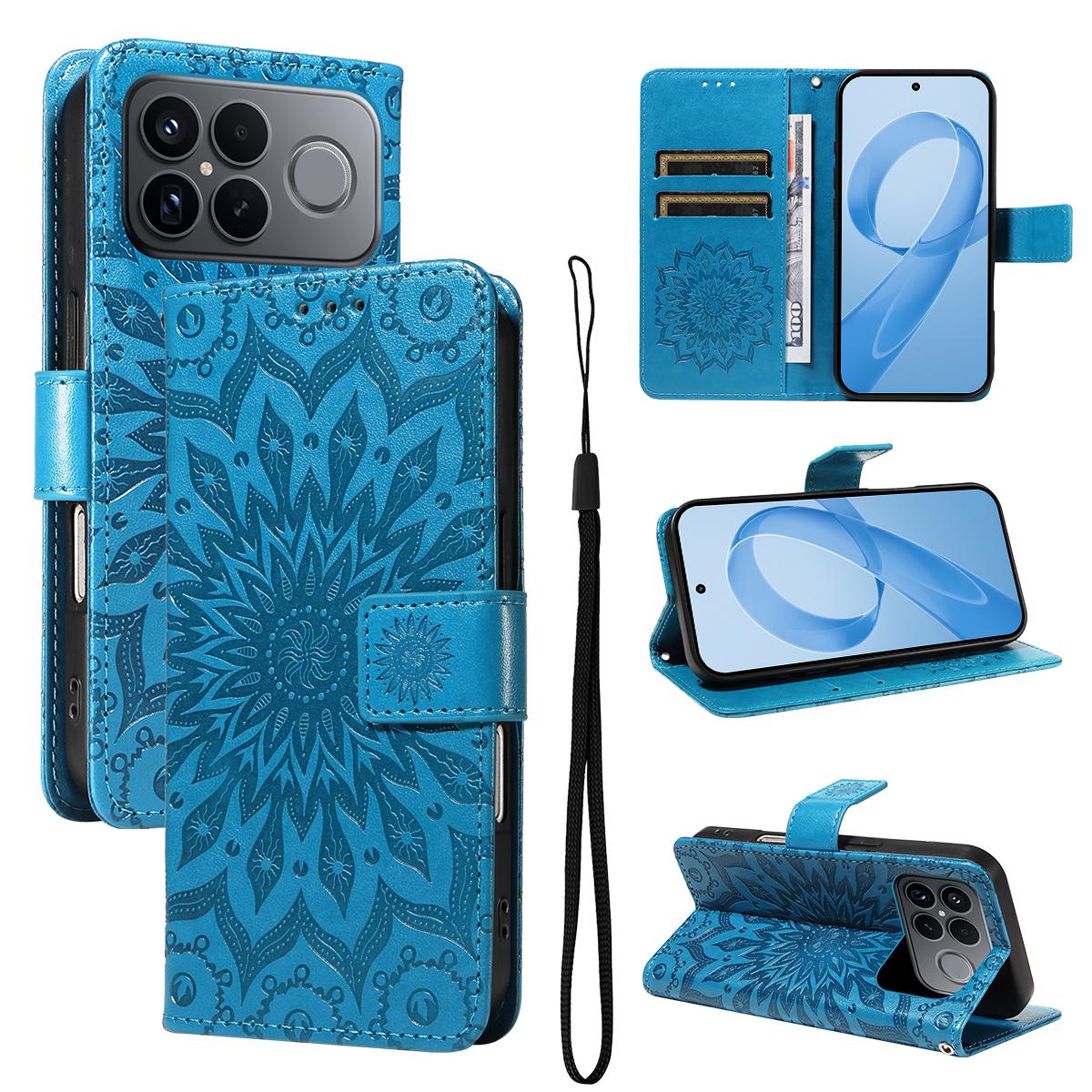 For Redmi K90 Pro Max/Poco F8 Ultra Embossed Sunflower Pattern Flip Leather Phone Case(Blue)