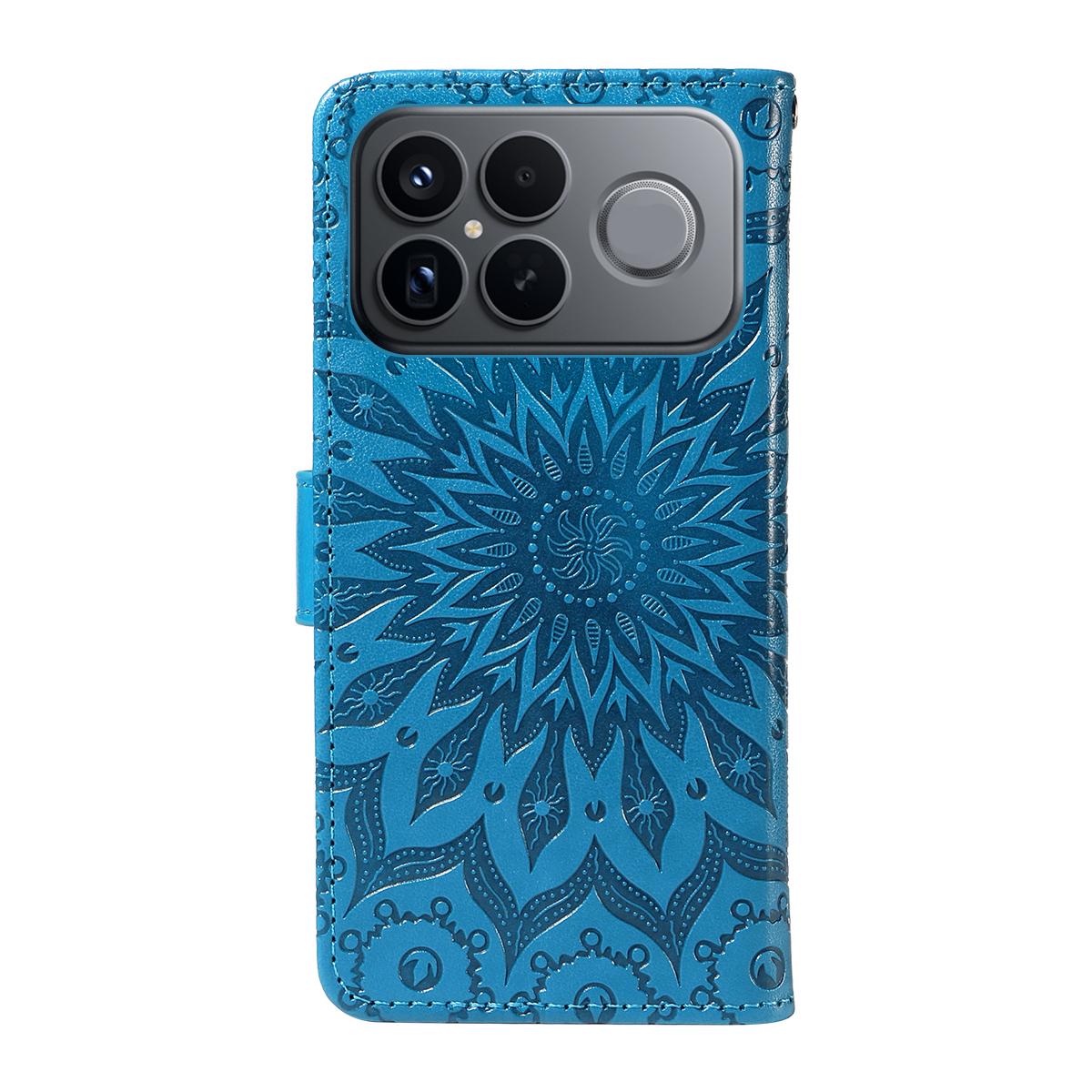 For Redmi K90 Pro Max/Poco F8 Ultra Embossed Sunflower Pattern Flip Leather Phone Case(Blue)
