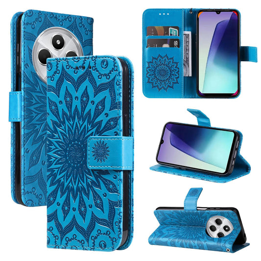 For Redmi 17C/14C 4G/A4 5G/Poco C75 5G Embossed Sunflower Pattern Flip Leather Phone Case - Blue - EDA007934509G