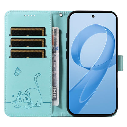 For Redmi K90 Pro Max/Poco F8 Ultra Adorable Cat Embossed Pattern Flip Leather Phone Case(Green)