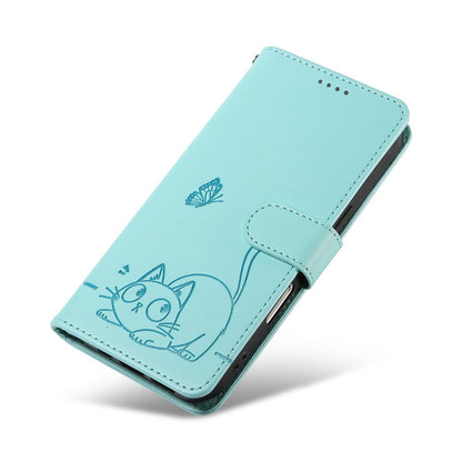 For Redmi K90 Pro Max/Poco F8 Ultra Adorable Cat Embossed Pattern Flip Leather Phone Case(Green)