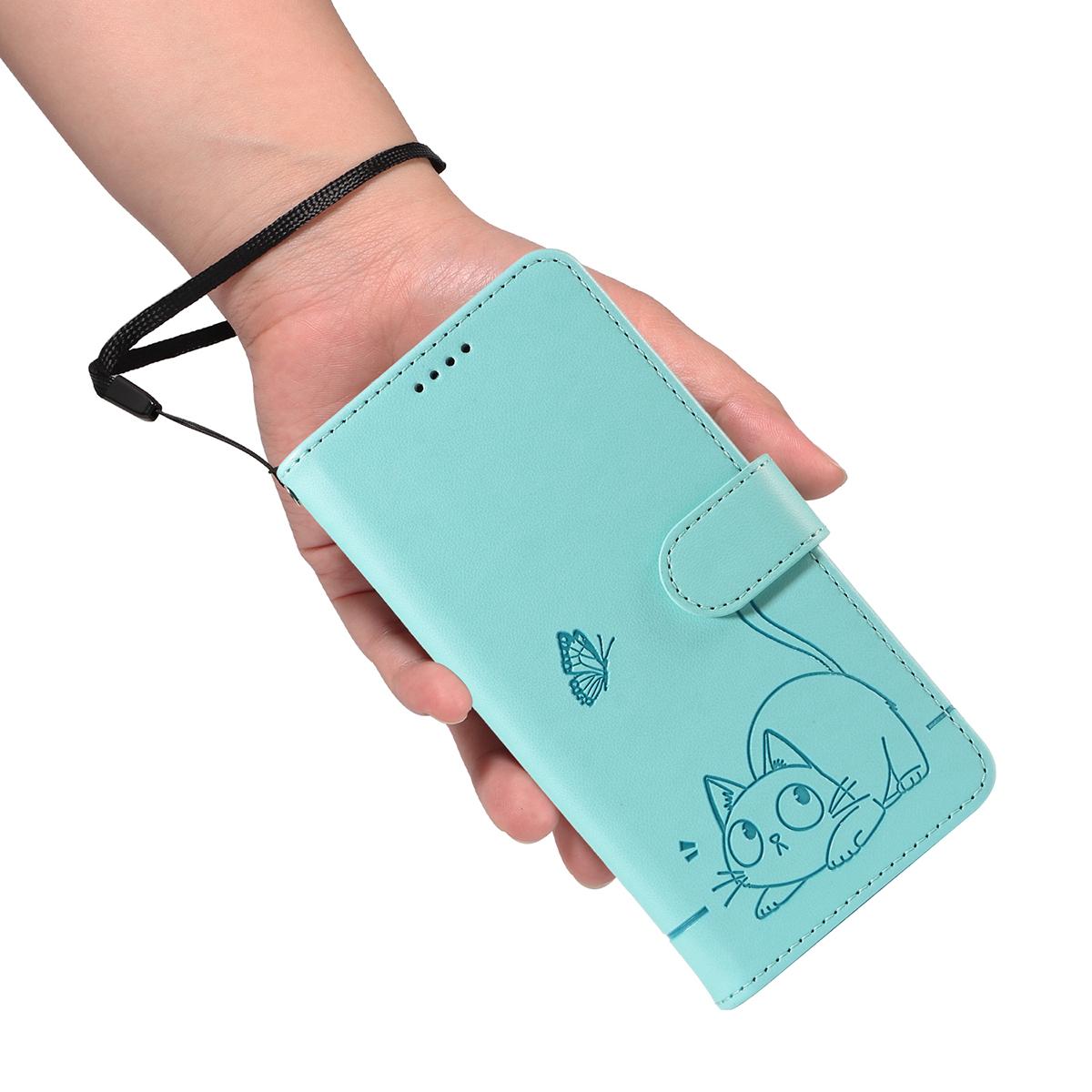 For Redmi K90 Pro Max/Poco F8 Ultra Adorable Cat Embossed Pattern Flip Leather Phone Case(Green)