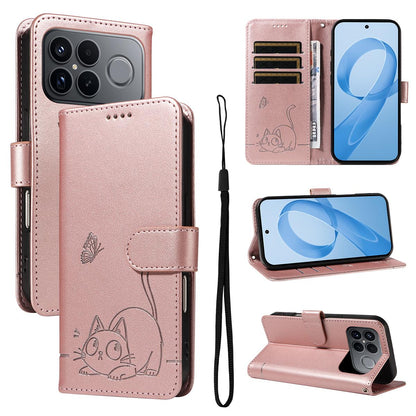 For Redmi K90 Pro Max/Poco F8 Ultra Adorable Cat Embossed Pattern Flip Leather Phone Case(Rose Gold)