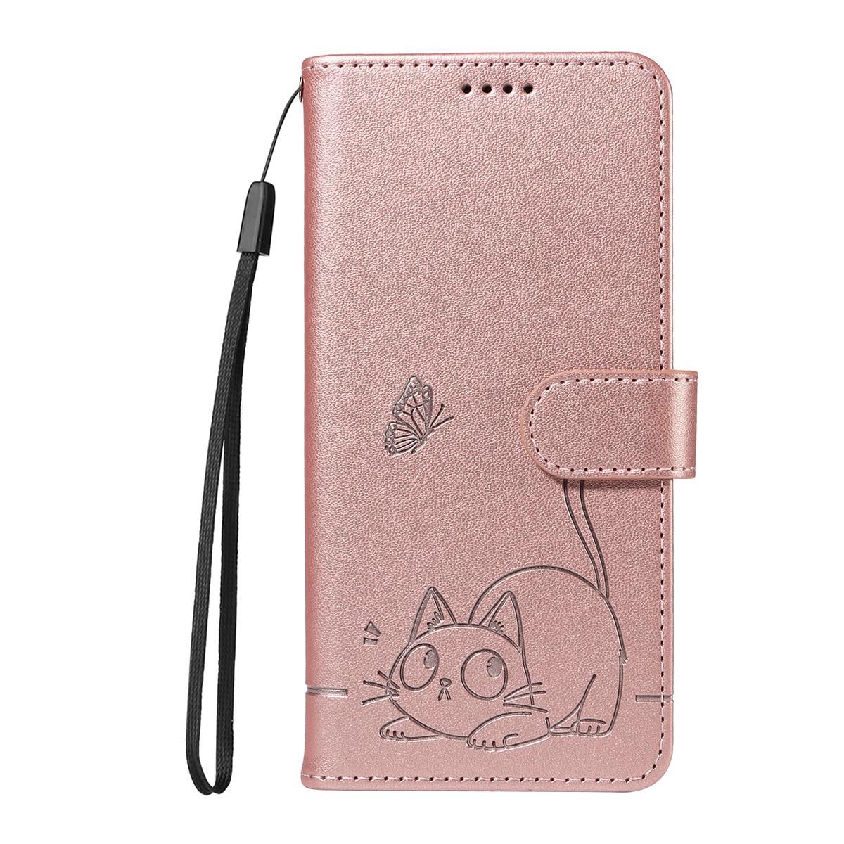 For Redmi K90 Pro Max/Poco F8 Ultra Adorable Cat Embossed Pattern Flip Leather Phone Case(Rose Gold)