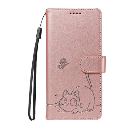 For Redmi K90 Pro Max/Poco F8 Ultra Adorable Cat Embossed Pattern Flip Leather Phone Case(Rose Gold)