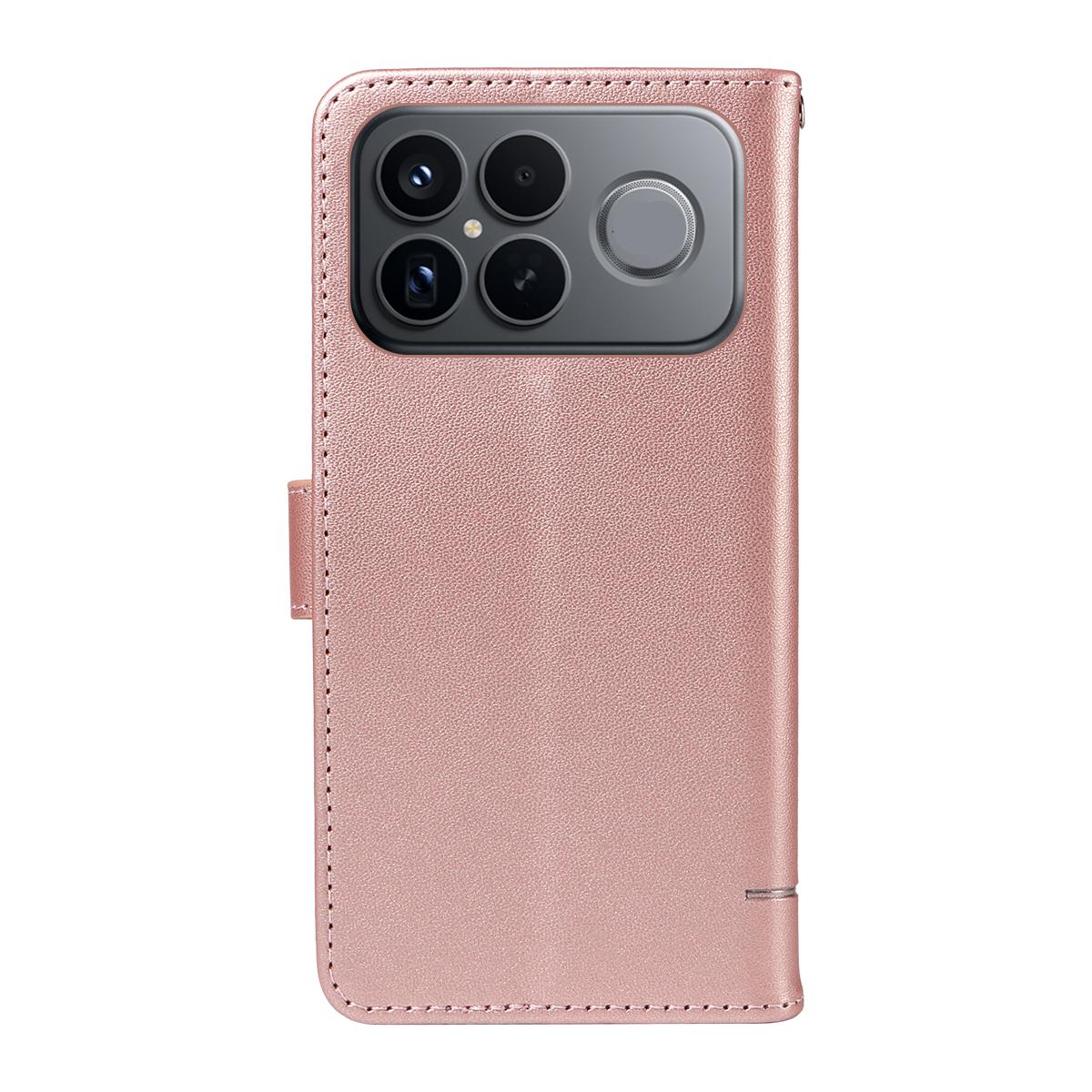 For Redmi K90 Pro Max/Poco F8 Ultra Adorable Cat Embossed Pattern Flip Leather Phone Case(Rose Gold)