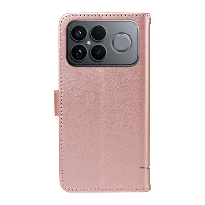 For Redmi K90 Pro Max/Poco F8 Ultra Adorable Cat Embossed Pattern Flip Leather Phone Case(Rose Gold)