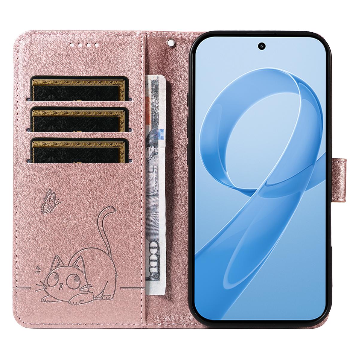 For Redmi K90 Pro Max/Poco F8 Ultra Adorable Cat Embossed Pattern Flip Leather Phone Case(Rose Gold)