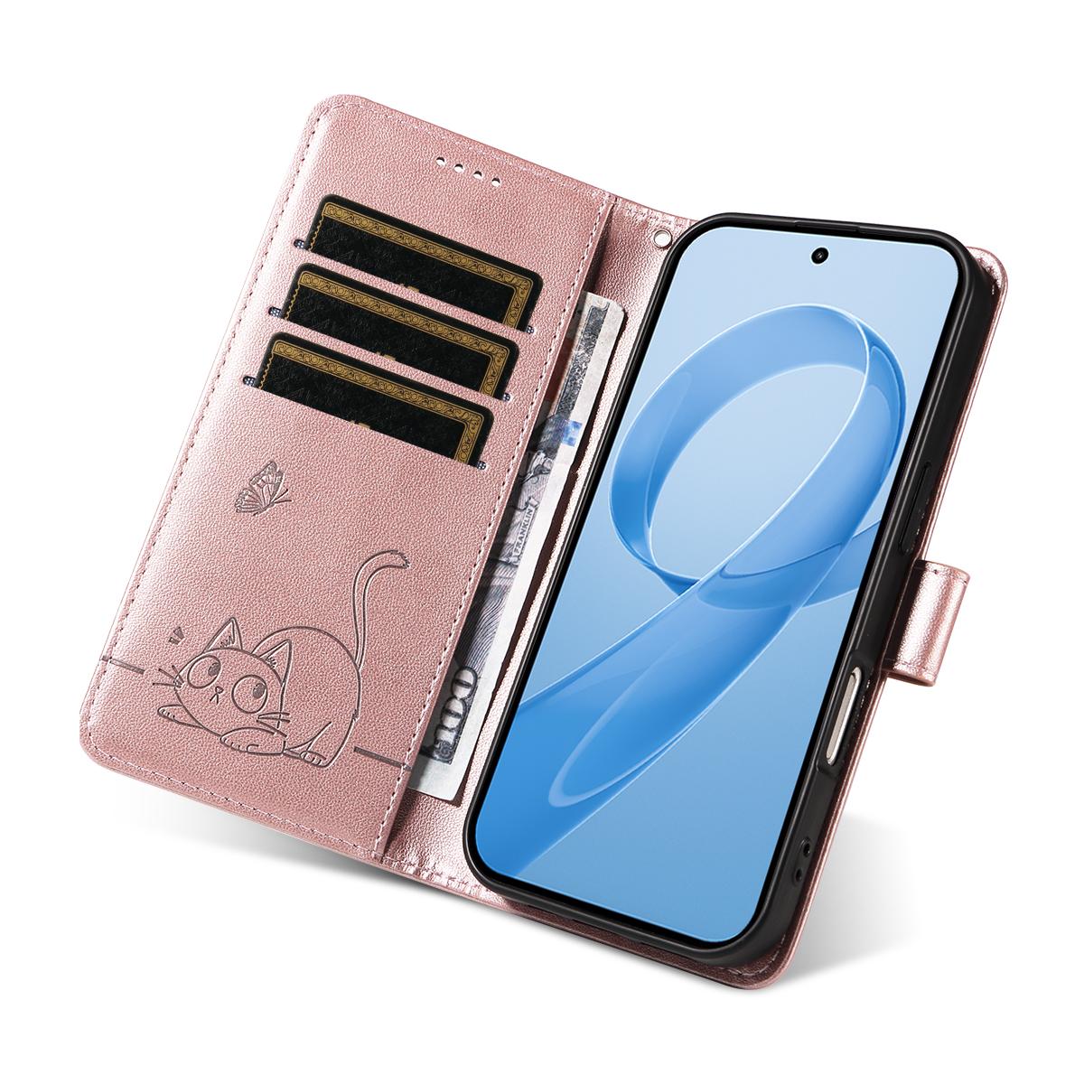For Redmi K90 Pro Max/Poco F8 Ultra Adorable Cat Embossed Pattern Flip Leather Phone Case(Rose Gold)