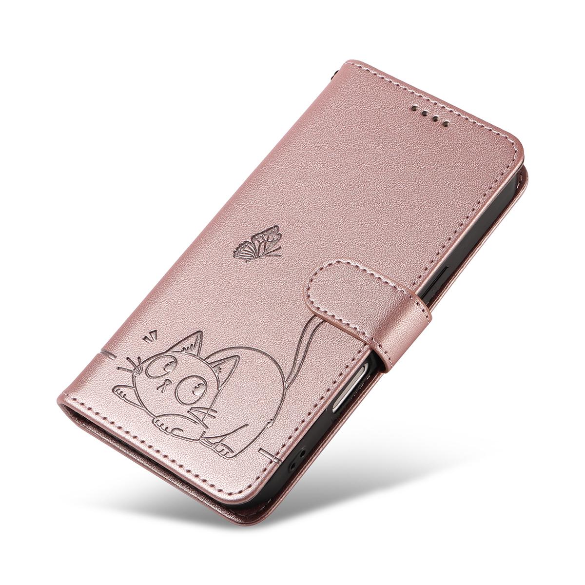 For Redmi K90 Pro Max/Poco F8 Ultra Adorable Cat Embossed Pattern Flip Leather Phone Case(Rose Gold)